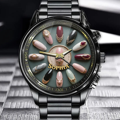 Personalized Nail Art Watch - Customizable Name Fashion Timepiece