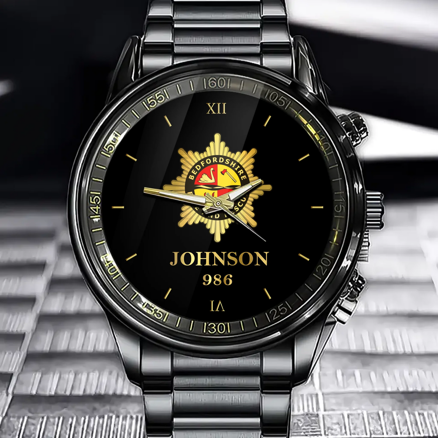 Montre personnalisée avec nom et identification du pompier britannique