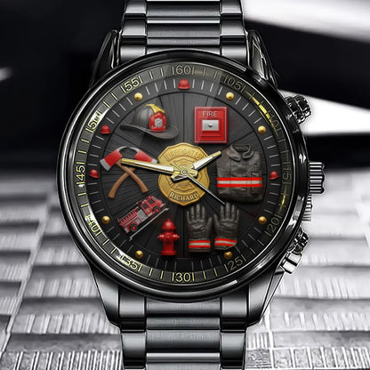 Guardian of Flames Personalized Watch - Your Name in the Firefighter's Badge