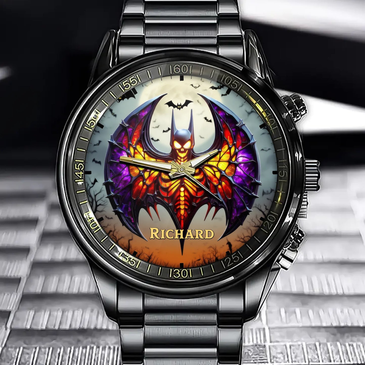 Personalized Halloween Skeleton Bat Watch - Add Your Name to the Shadows