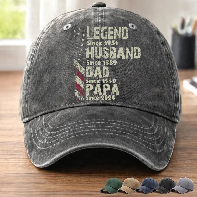 Custom Vintage Washed Denim Cap - Personalized Legend Husband Dad Papa Great Grandpa Since Year Father's Day Gift For Him