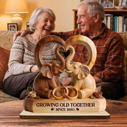 Custom Wooden Elephant Keepsake - Personalized Names Gift - Together Through Every Journey