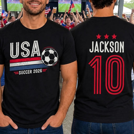 Custom USA World Football Unisex T-shirt - Personalized Birthday Gifts For Football Lovers, Sports Fans, Sports Lovers - Stars, Stripes, Soccer Glory