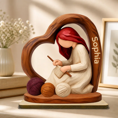 Custom Wooden Knitting Ornament - Personalized Christmas Gifts For Knitters & Crochet Lovers - Handmade With Love