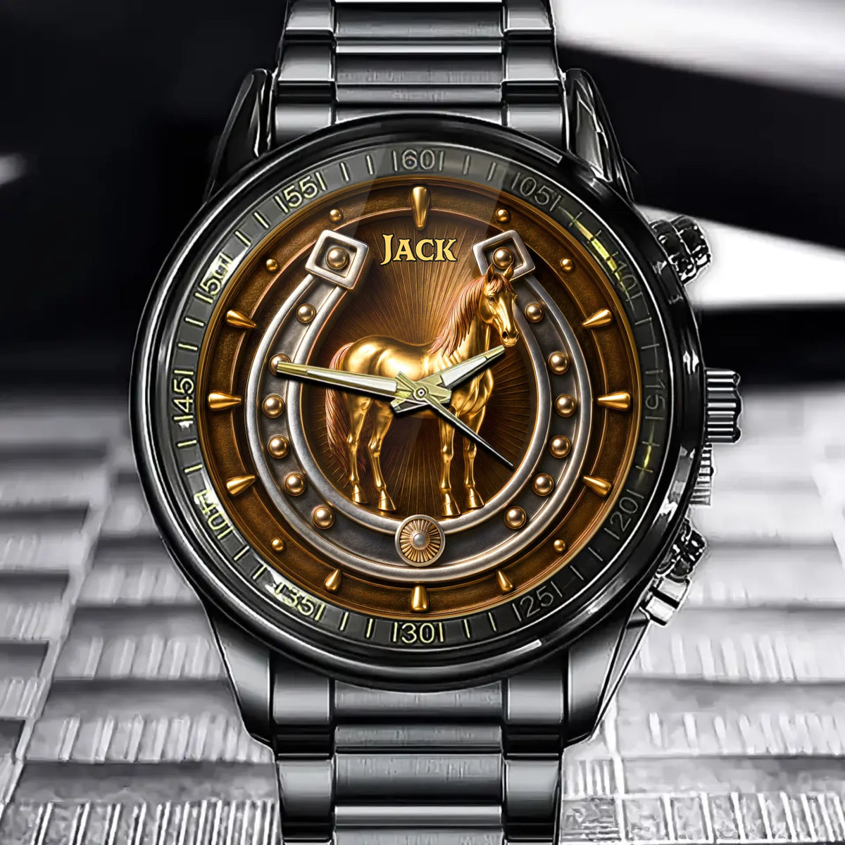 Custom Horse & Horseshoe Watch - Personalized Lucky Gift For Horse Lovers