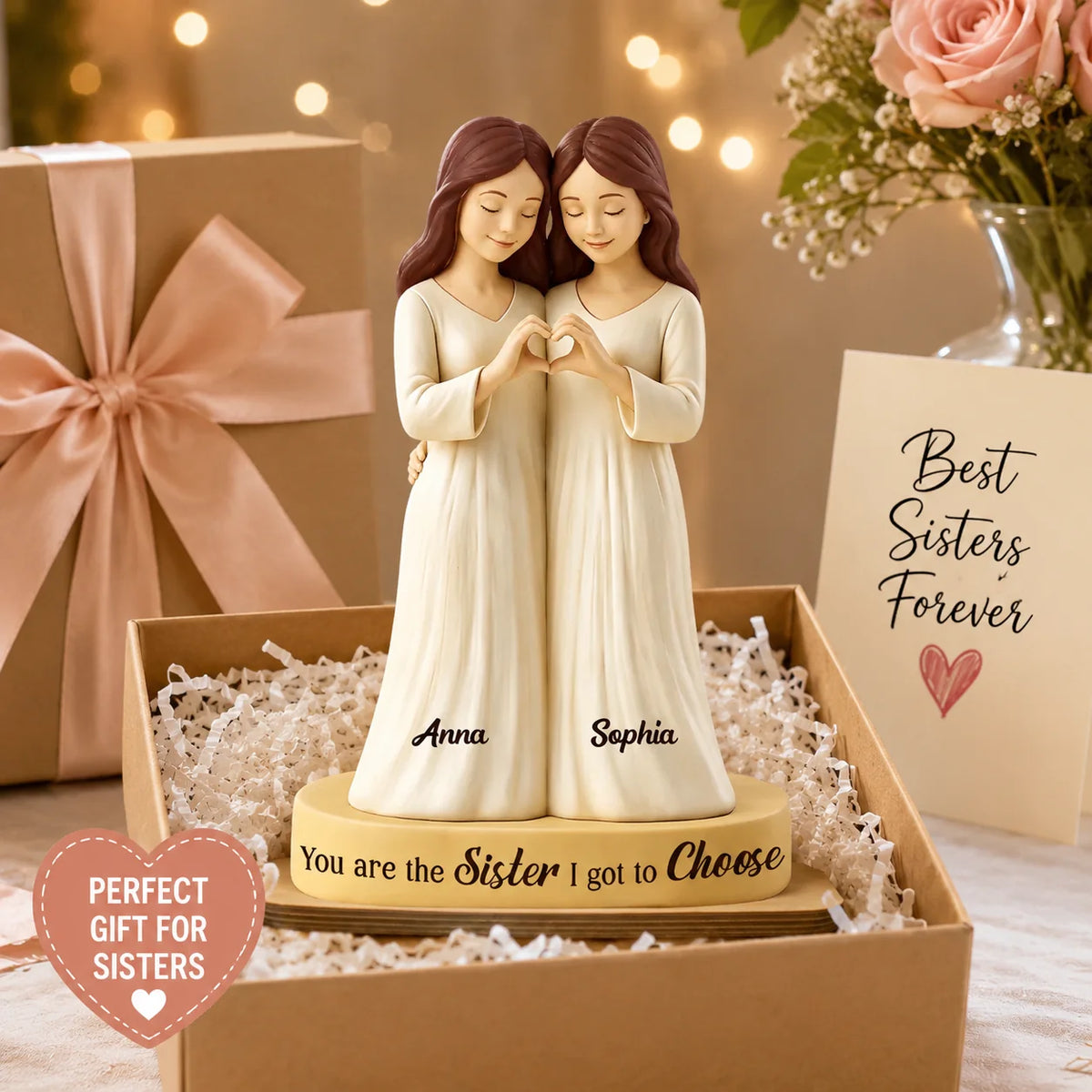 Custom Sister Friendship Wooden Plaque - Personalized Two Names Gift For Best Friend - You Are The Sister I Got To Choose