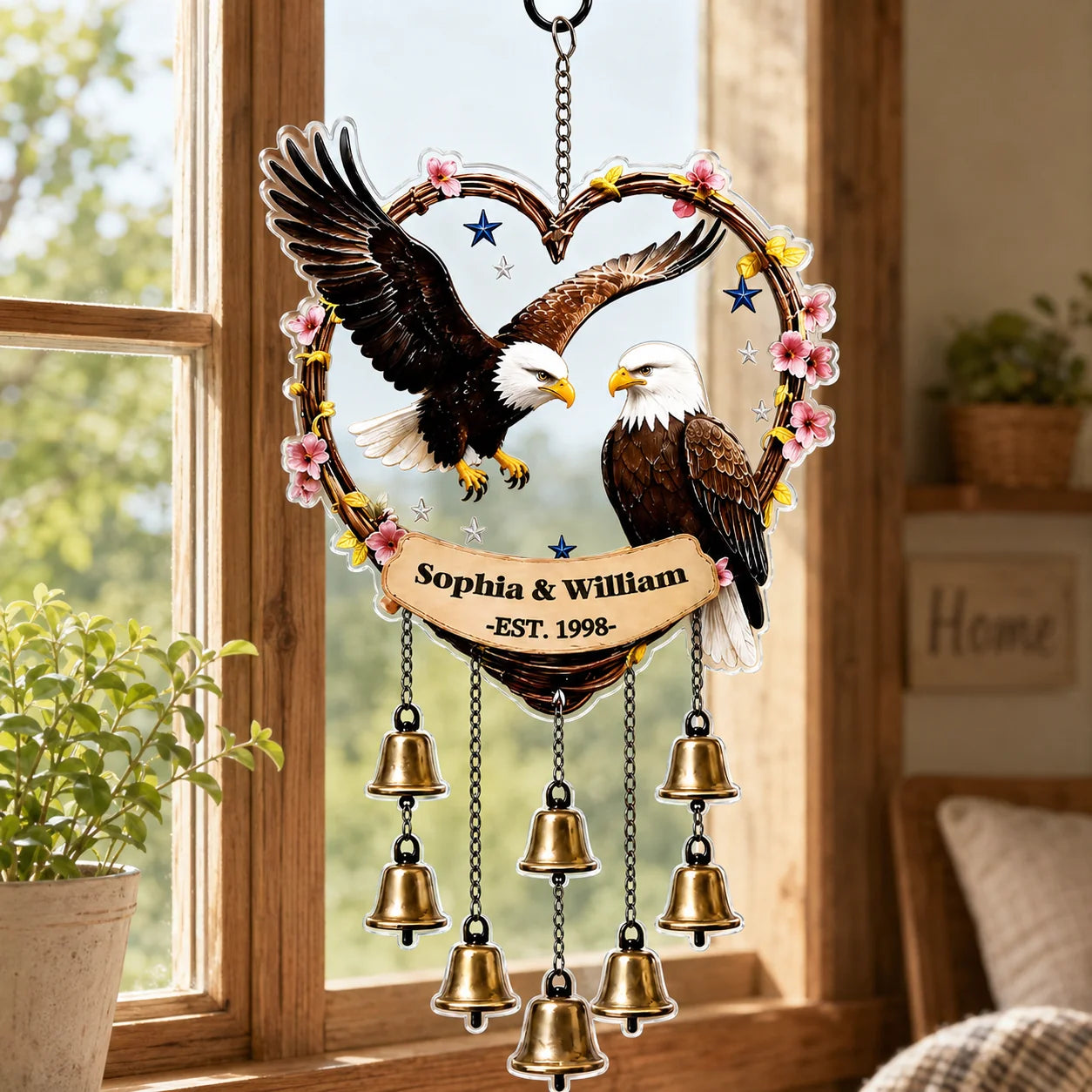 Custom Bald Eagle Wind Chime – Personalized Couple Names Anniversary Gift