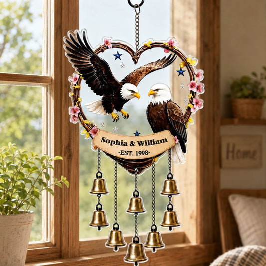 Custom Bald Eagle Wind Chime – Personalized Couple Names Anniversary Gift