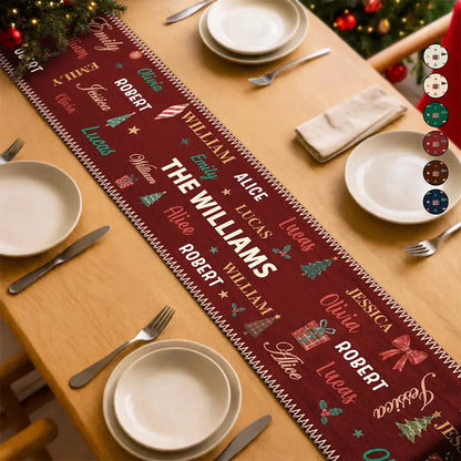 Custom Family Name Table Runner - Personalized Christmas Dinner Decor - Made For Merry Gatherings