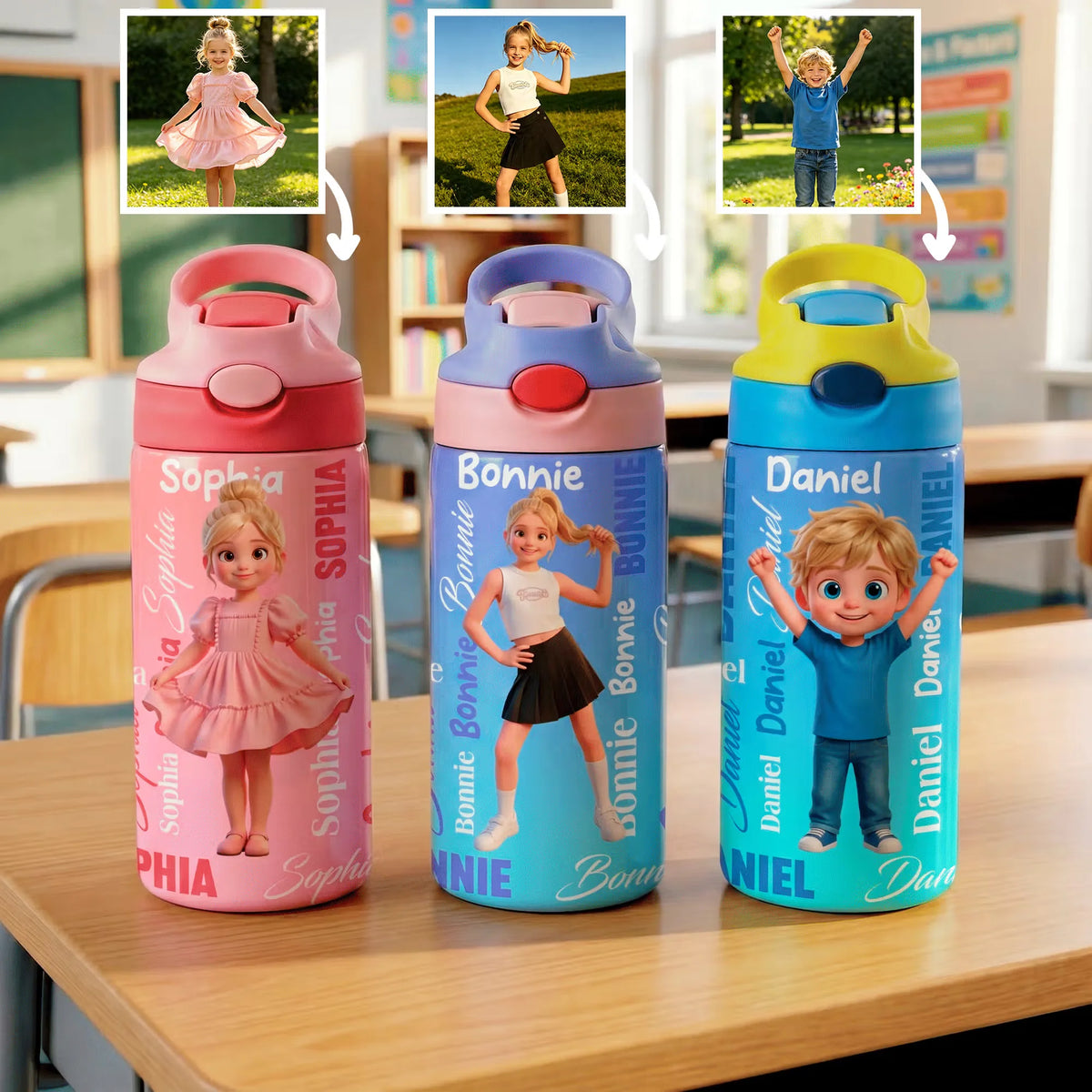 Custom Cartoon Water Bottle - Personalized Gifts For Boys & Girls - Their Name, Their Style