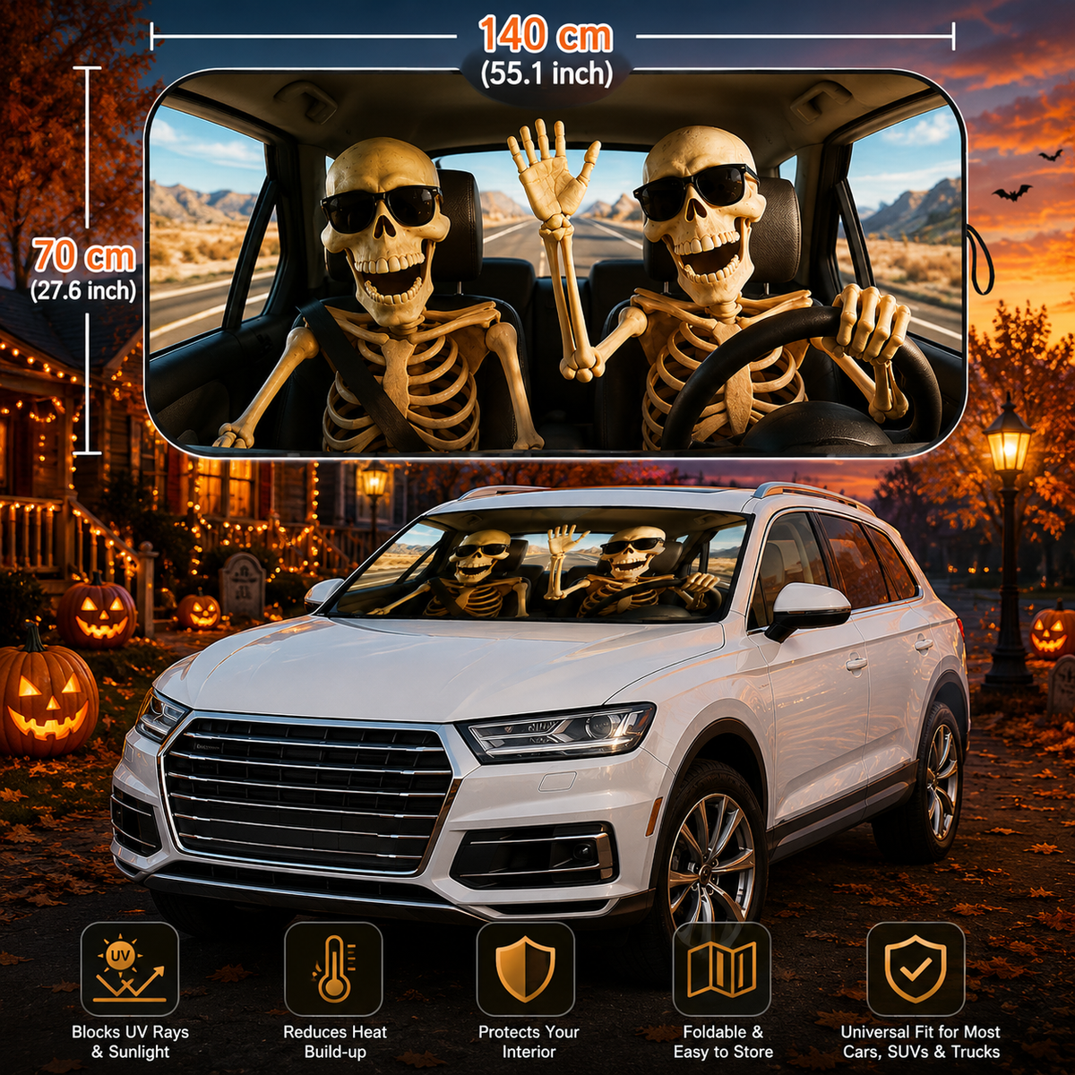 Universal Car Windshield Sun Shade – Foldable UV & Heat Protection Auto Sunshade for Cars, SUVs and Trucks