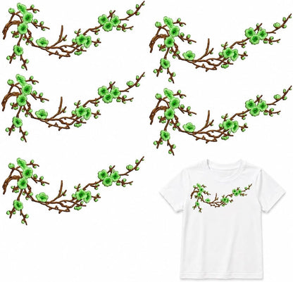 Cherry Blossom Embroidered Patch – Floral Iron-On Decoration for T-Shirts, Jackets & Bags