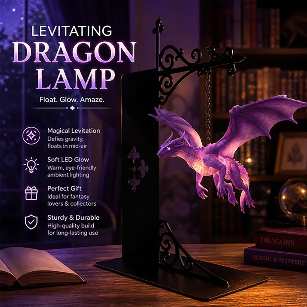 Fantasy Dragon Bookshelf Lamp - The Perfect Gift For Dragon Lovers