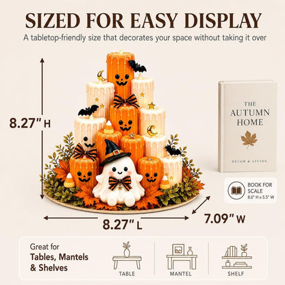 Flameless LED Ghost Halloween Tabletop Decoration | Stacked Faux-Wax Tower