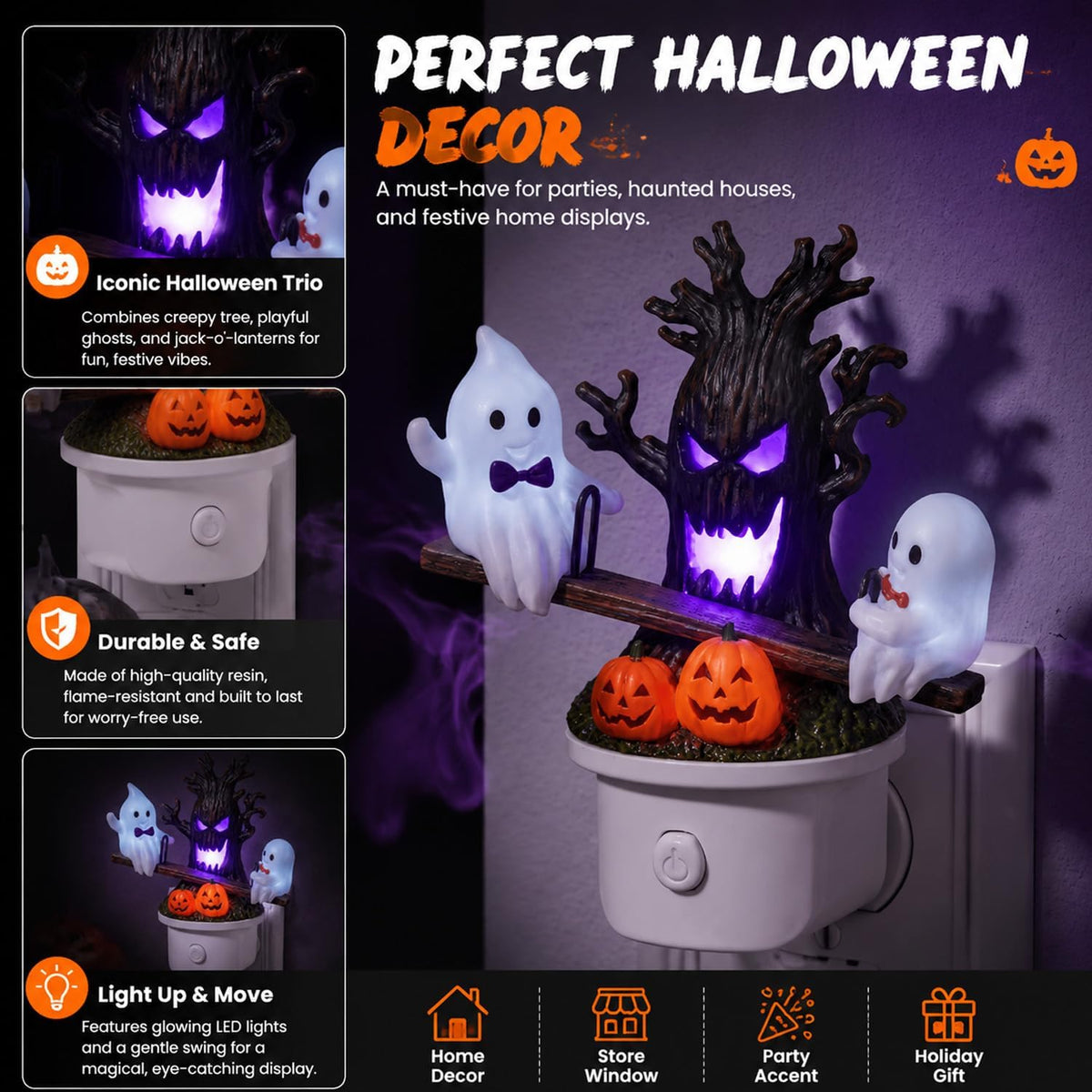 Animated Ghost Seesaw Halloween Plug-In Night Light