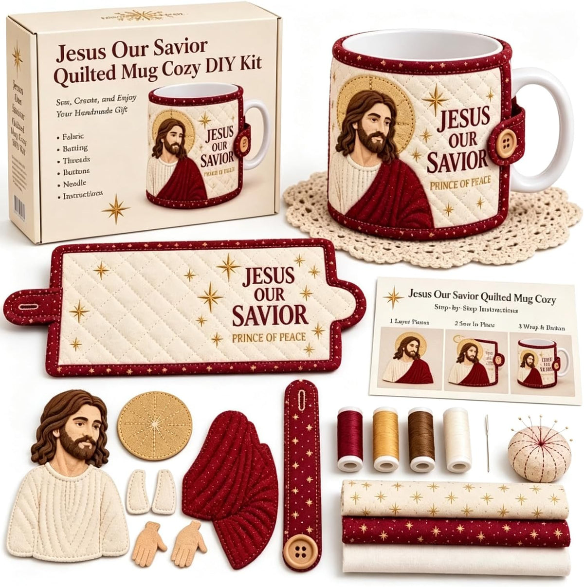 Christian Quilted Mug Cozy DIY Kit – Faith-Inspired Christmas Sewing Gift