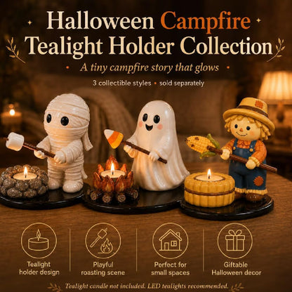 Halloween Campfire Tealight Holder Collection - Cute Ghost, Mummy & Scarecrow Tabletop Decor