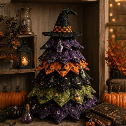 DIY Gothic Halloween Quilted Fabric Tree Kit – Layered Rose & Skull Tabletop Decoration