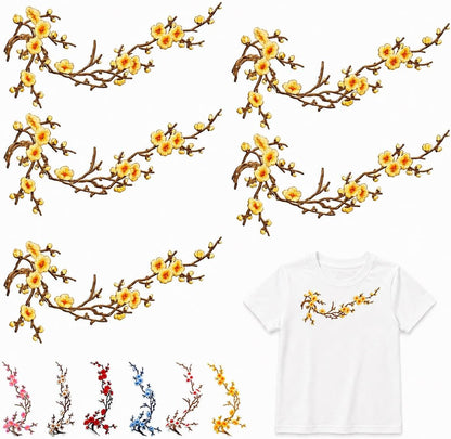 Cherry Blossom Embroidered Patch – Floral Iron-On Decoration for T-Shirts, Jackets & Bags