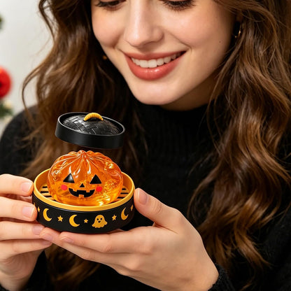 Halloween Glitter Dumpling Squishy Toy - Pumpkin Stress Ball with Spooky Steamer Tray