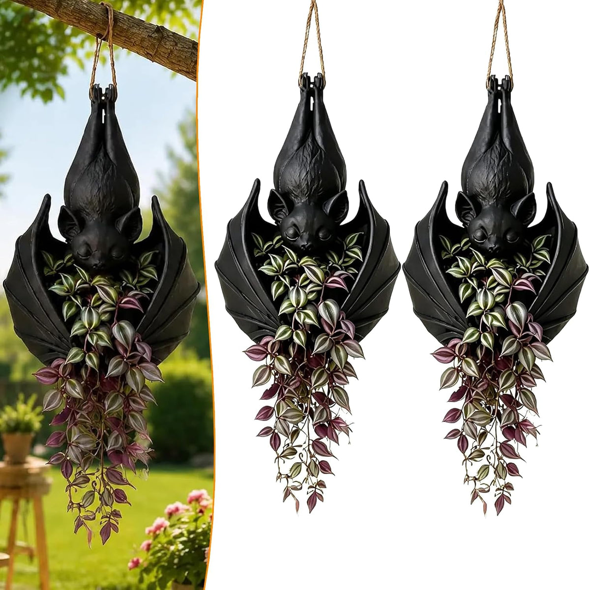 Gothic Bat Hanging Planter - Spooky Wall Decor for Succulents & Air Plants
