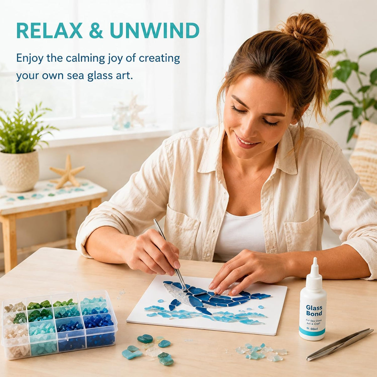 Sea Glass Mosaic Craft Kit – DIY Coastal-Style Art & Craft for Adults and Seniors