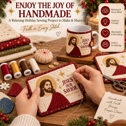Christian Quilted Mug Cozy DIY Kit – Faith-Inspired Christmas Sewing Gift