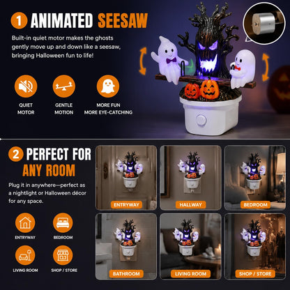 Animated Ghost Seesaw Halloween Plug-In Night Light