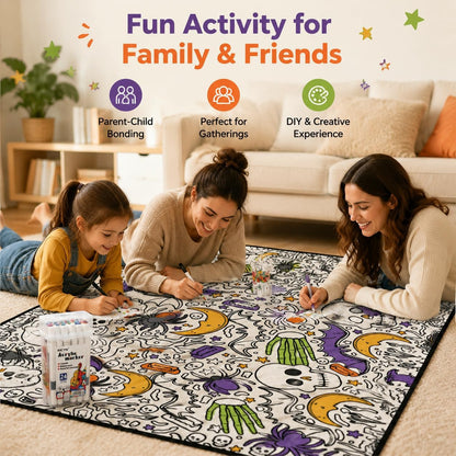 DIY Halloween Coloring Blanket with 24 Markers – Washable Creative Activity for Kids & Adults