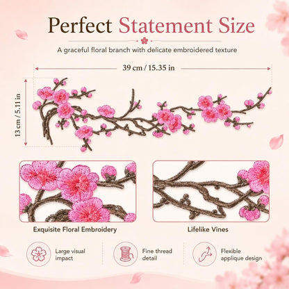 Cherry Blossom Embroidered Patch – Floral Iron-On Decoration for T-Shirts, Jackets & Bags