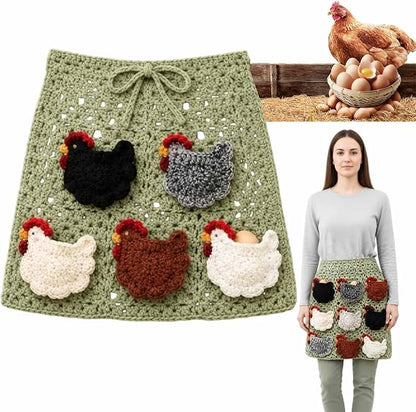 Hand-Crocheted Egg-Gathering Apron (with 12 Egg Pockets) — A Farm-Fresh Egg Collection Apron Designed for Backyard Chicken Keepers