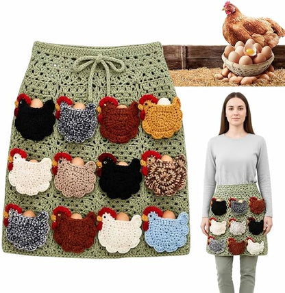 Hand-Crocheted Egg-Gathering Apron (with 12 Egg Pockets) — A Farm-Fresh Egg Collection Apron Designed for Backyard Chicken Keepers