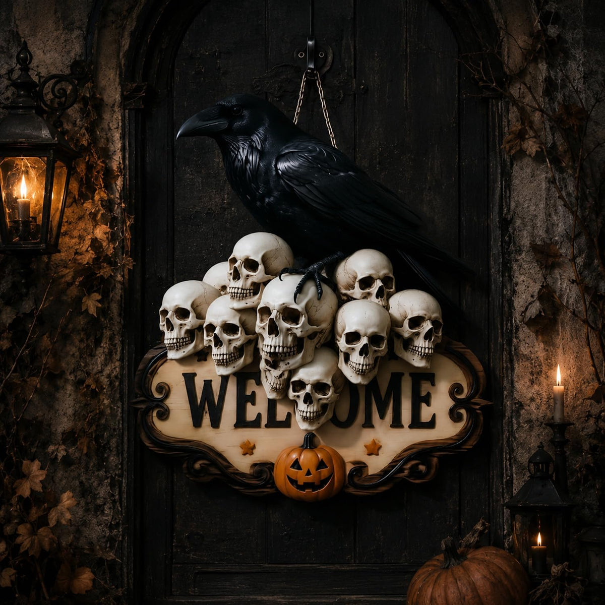 Halloween Skeleton Hand Welcome Hanging Sign
