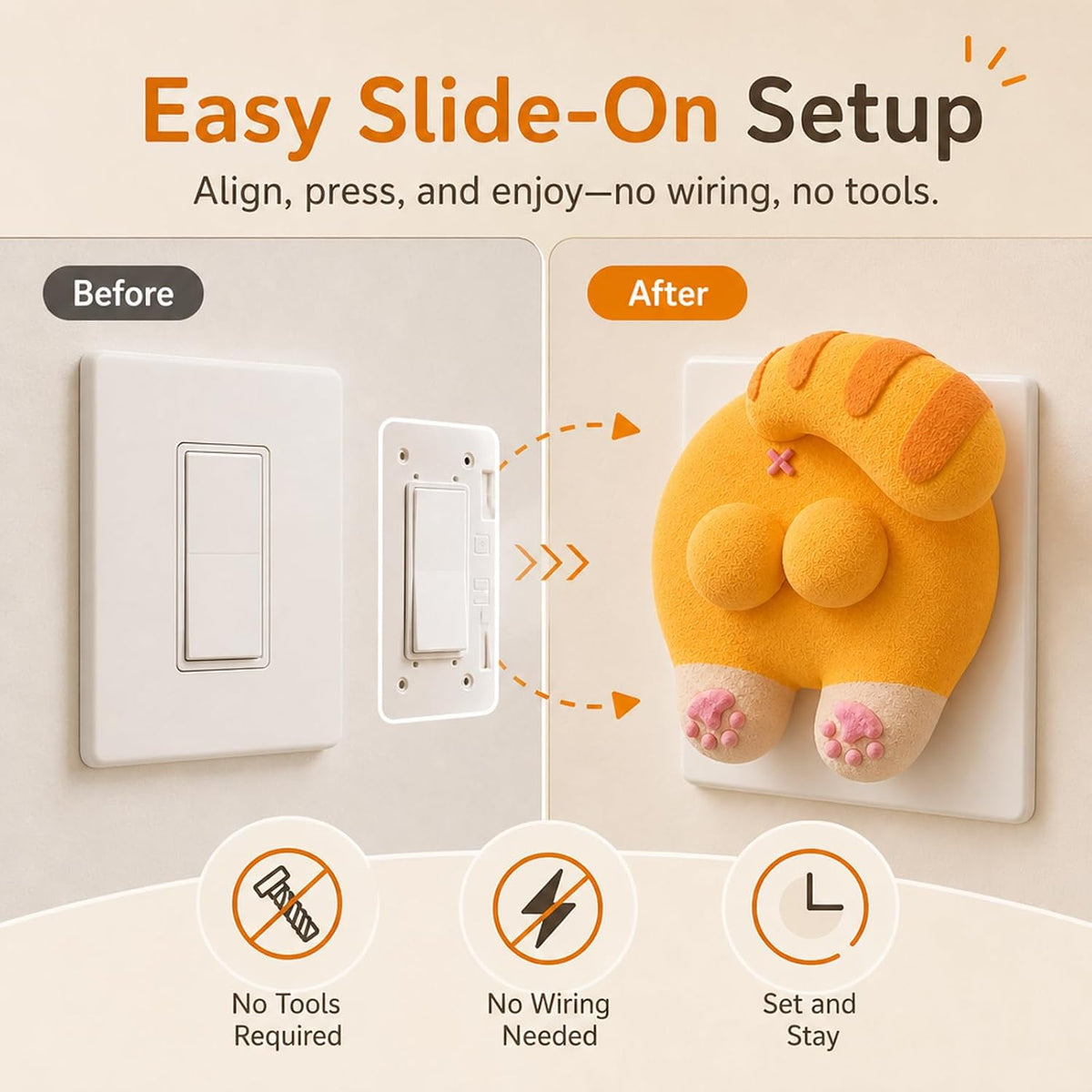 Funny Cat Butt Light Switch Cover - 3D Kitty Wall Plate Decor