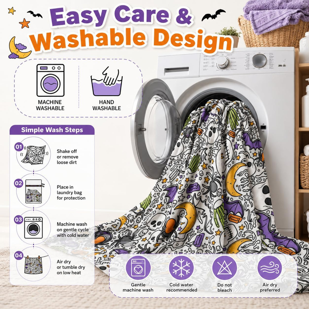 DIY Halloween Coloring Blanket with 24 Markers – Washable Creative Activity for Kids & Adults