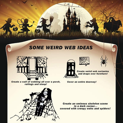 Stretchable Halloween Spider Web Set—Indoor and Outdoor Spider Web Decorations