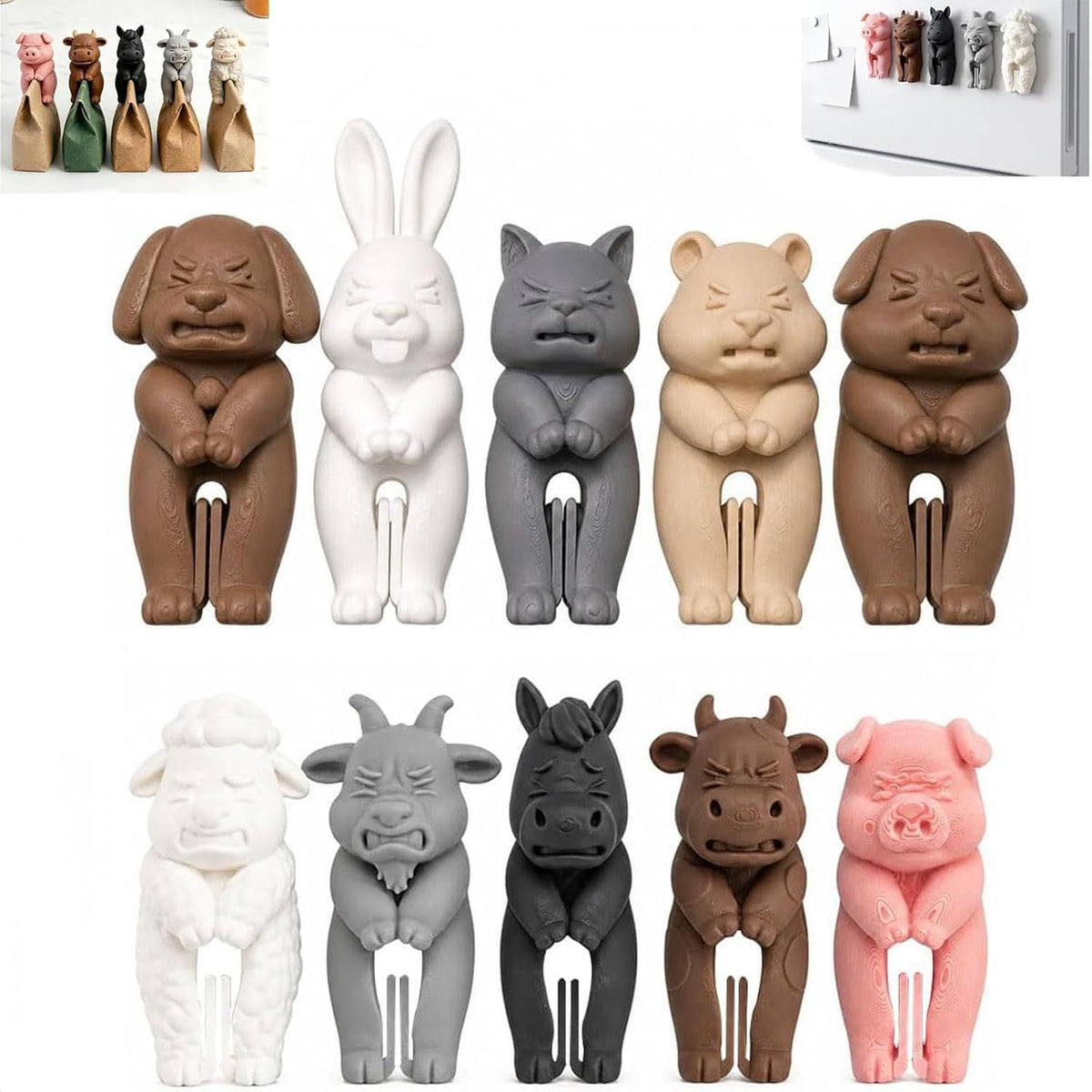 Cute Farm Animal Bag Clips - Reusable Food Sealing Clips for Snacks, Coffee & Pet Treats