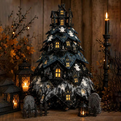 DIY Gothic Halloween Quilted Fabric Tree Kit – Layered Rose & Skull Tabletop Decoration