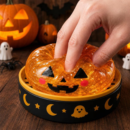 Halloween Glitter Dumpling Squishy Toy - Pumpkin Stress Ball with Spooky Steamer Tray