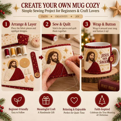 Christian Quilted Mug Cozy DIY Kit – Faith-Inspired Christmas Sewing Gift