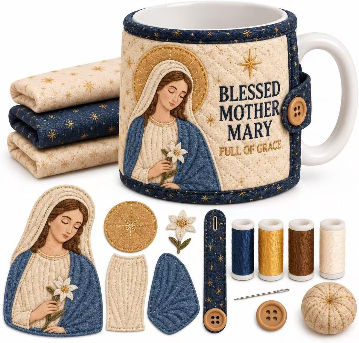 Christian Quilted Mug Cozy DIY Kit – Faith-Inspired Christmas Sewing Gift