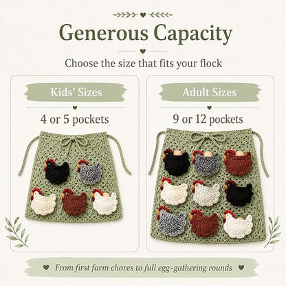 Hand-Crocheted Egg-Gathering Apron (with 12 Egg Pockets) — A Farm-Fresh Egg Collection Apron Designed for Backyard Chicken Keepers