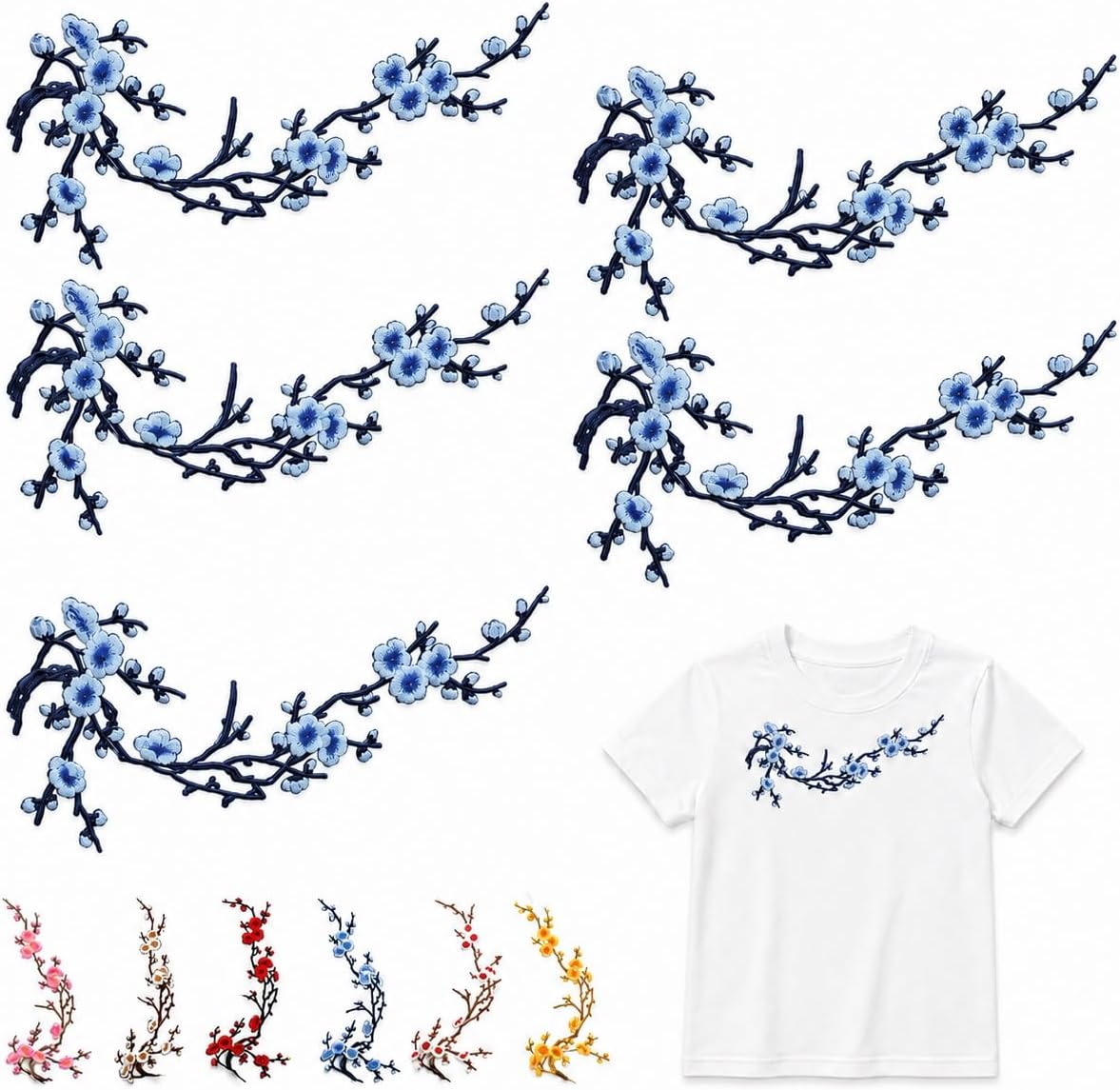 Cherry Blossom Embroidered Patch – Floral Iron-On Decoration for T-Shirts, Jackets & Bags