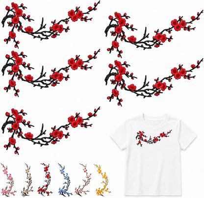 Cherry Blossom Embroidered Patch – Floral Iron-On Decoration for T-Shirts, Jackets & Bags
