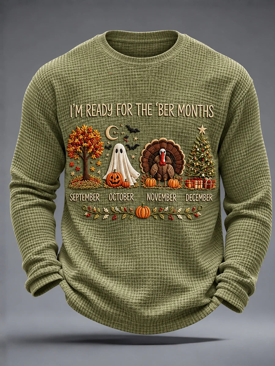 Men's Vintage I'm Ready For The 'ber Months Print Waffle Long Sleeve T-Shirt