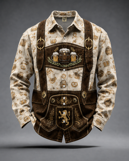 Moisture-Wicking Oktoberfest Style Chest Pocket Long-Sleeve Casual Shirt