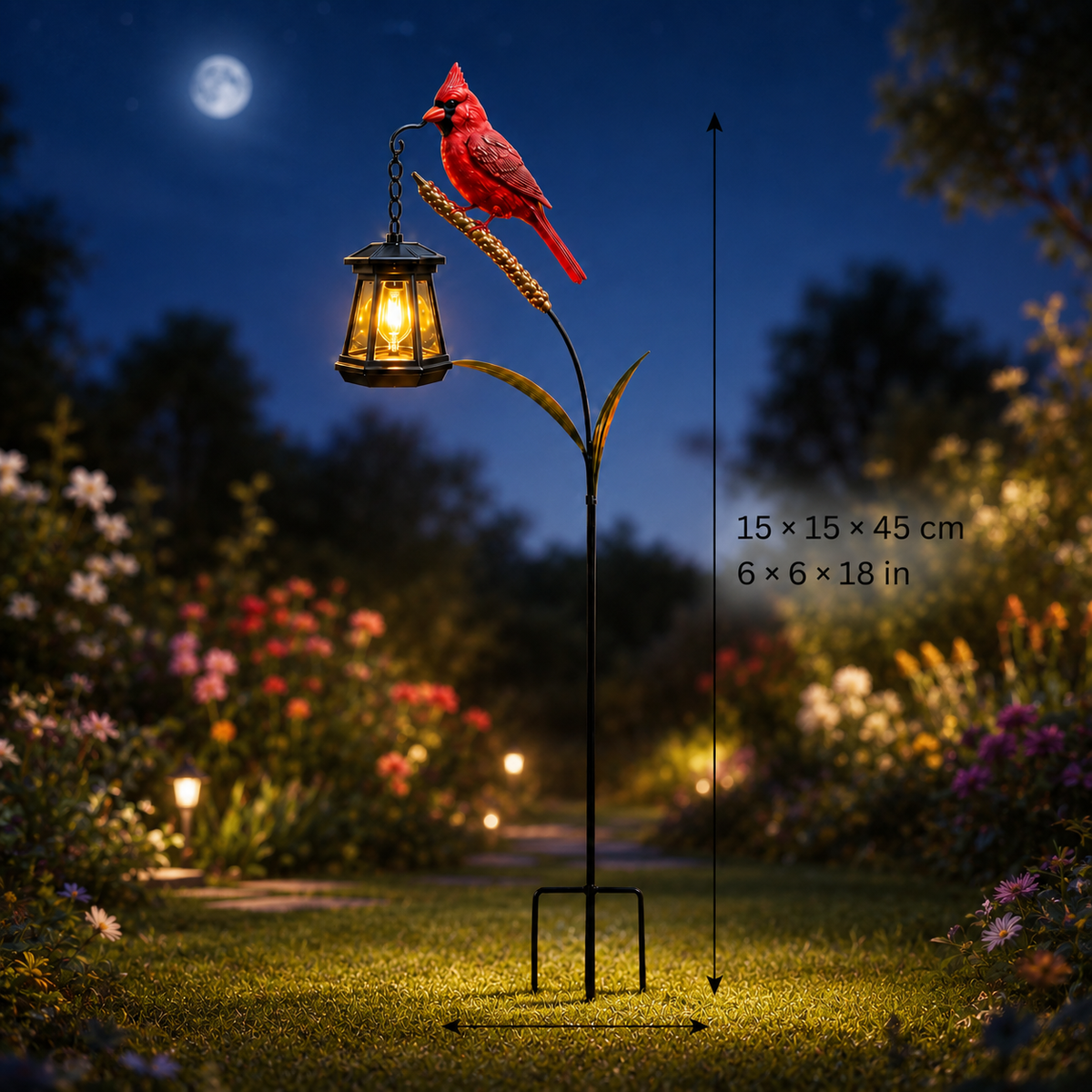 Solar Bird Garden Stake Light - Cardinal, Hummingbird & Kingfisher Outdoor Yard Decor
