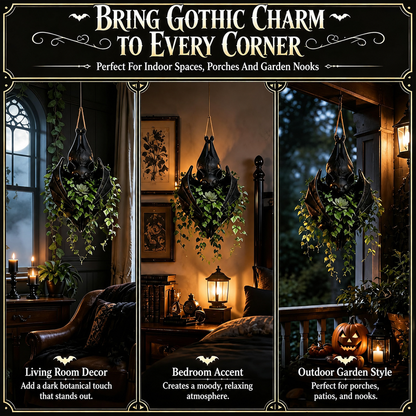 Gothic Bat Hanging Planter - Spooky Wall Decor for Succulents & Air Plants
