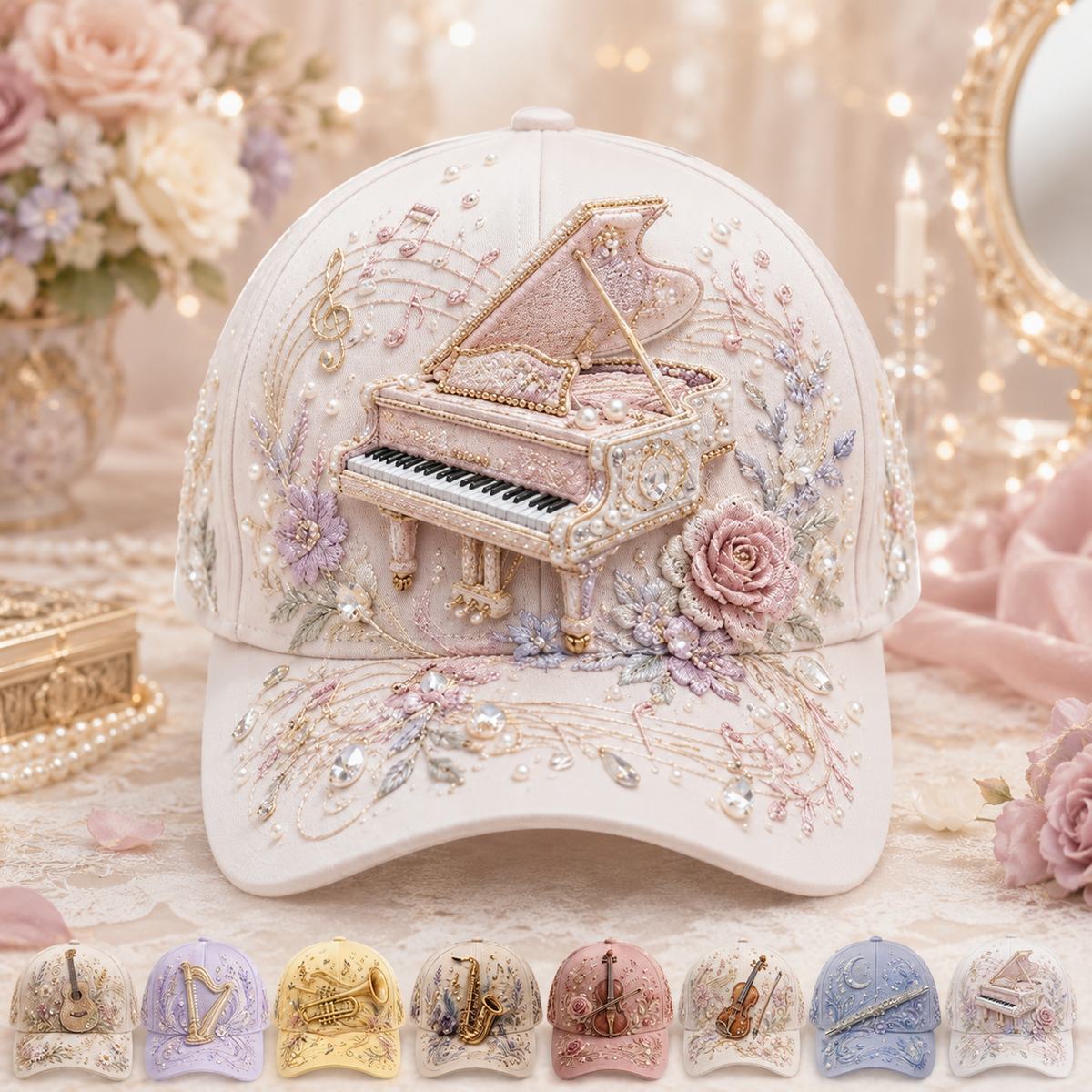 3D Music Lover Baseball Cap - Raised Piano Design Hat For Musicians, Music Teachers & Music Lovers Gift