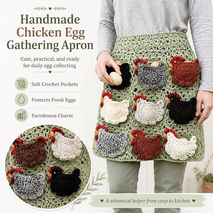 Hand-Crocheted Egg-Gathering Apron (with 12 Egg Pockets) — A Farm-Fresh Egg Collection Apron Designed for Backyard Chicken Keepers